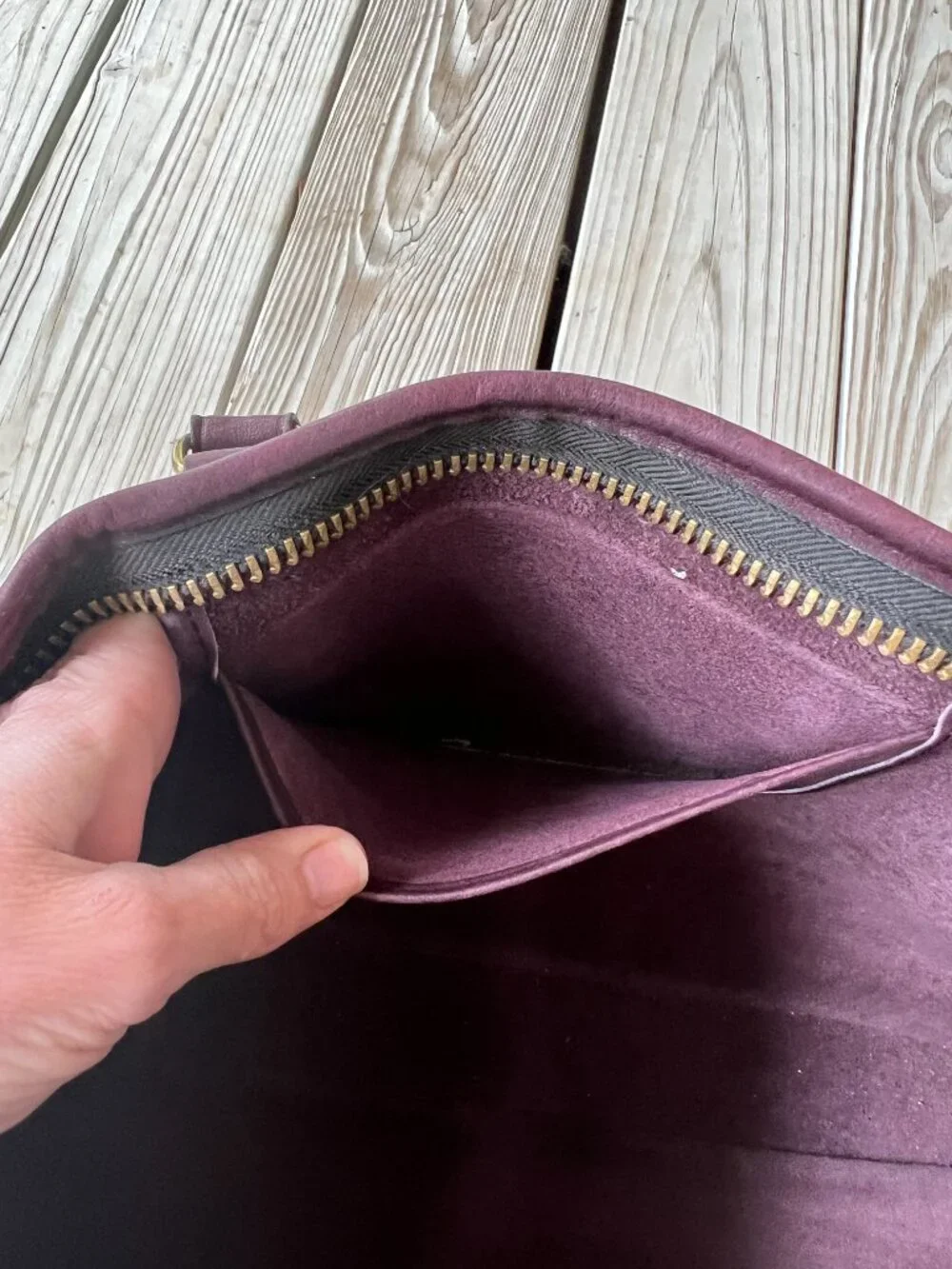 Vintage Coach glue-in label burgundy Handle Portfolio #5050 1970s 1980s rare - Picture 5 of 16